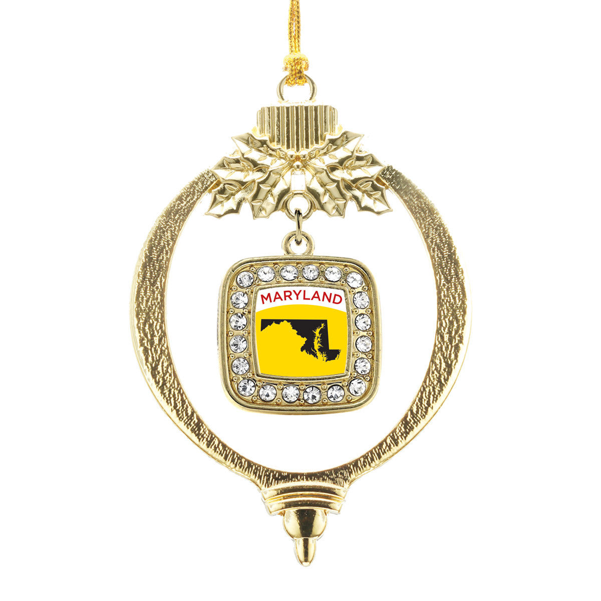 Gold Maryland Outline Square Charm Holiday Ornament