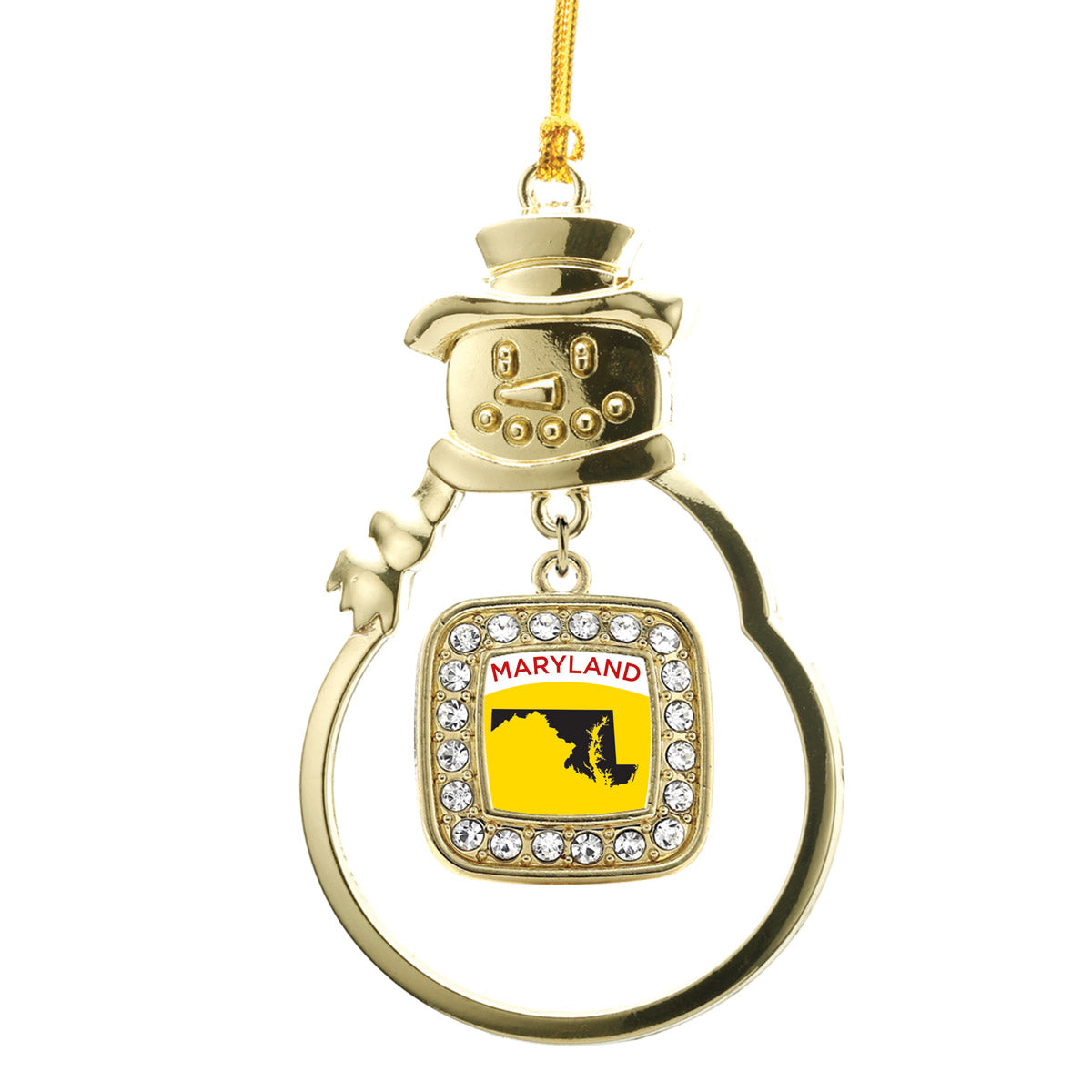 Gold Maryland Outline Square Charm Snowman Ornament