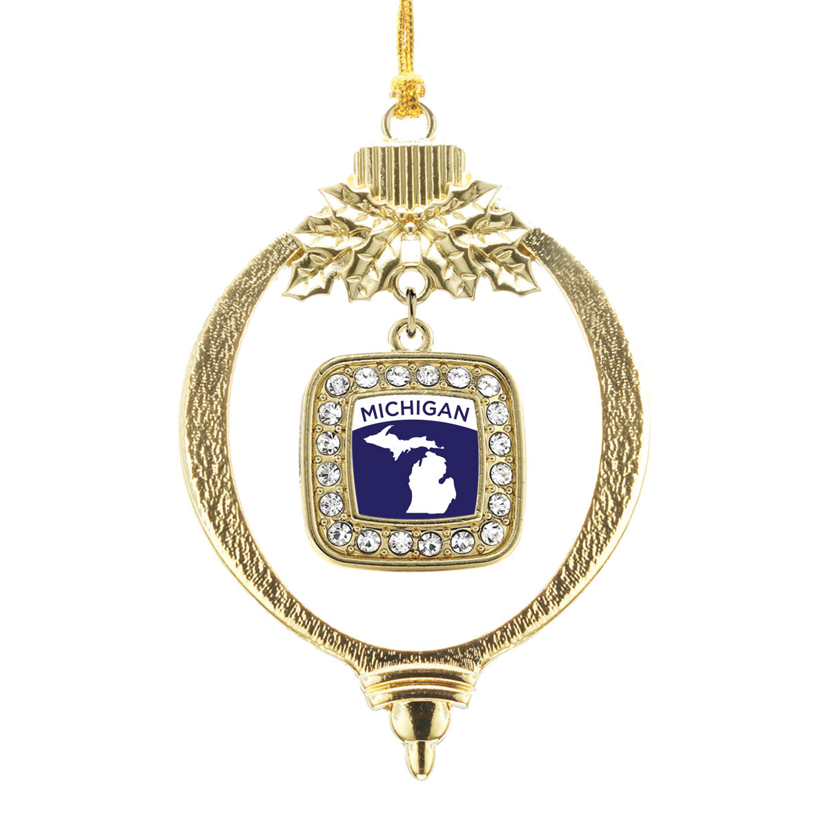 Gold Michigan Outline Square Charm Holiday Ornament