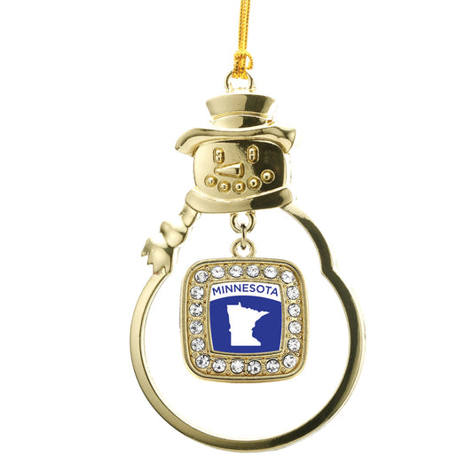 Gold Minnesota Outline Square Charm Snowman Ornament