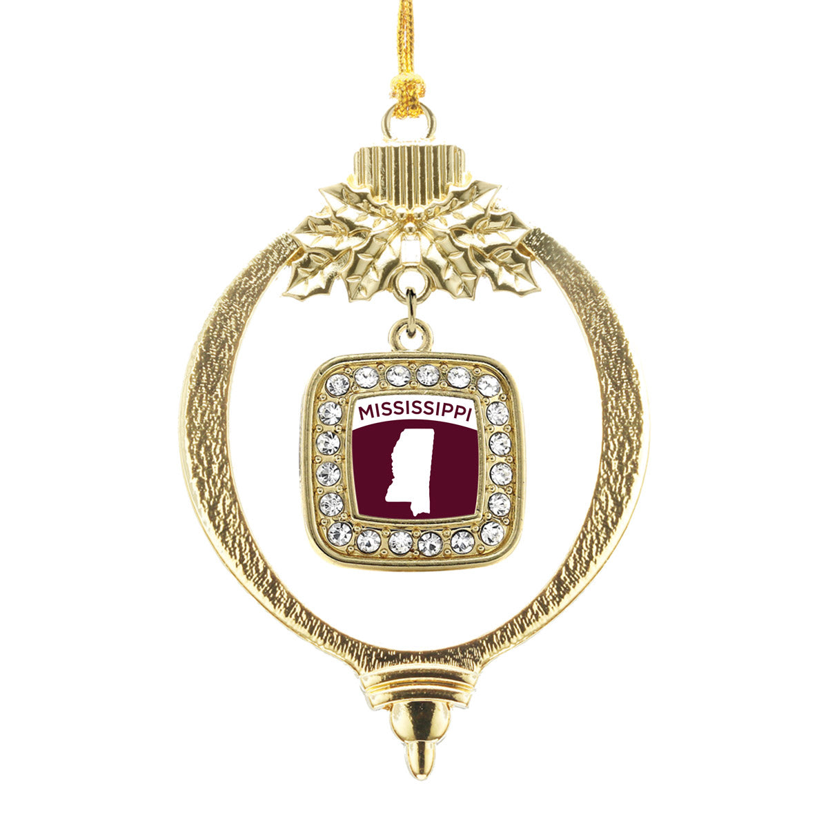 Gold Mississippi Outline Square Charm Holiday Ornament