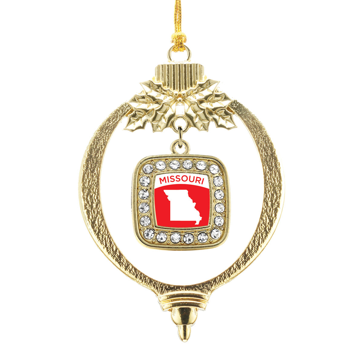 Gold Missouri Outline Square Charm Holiday Ornament