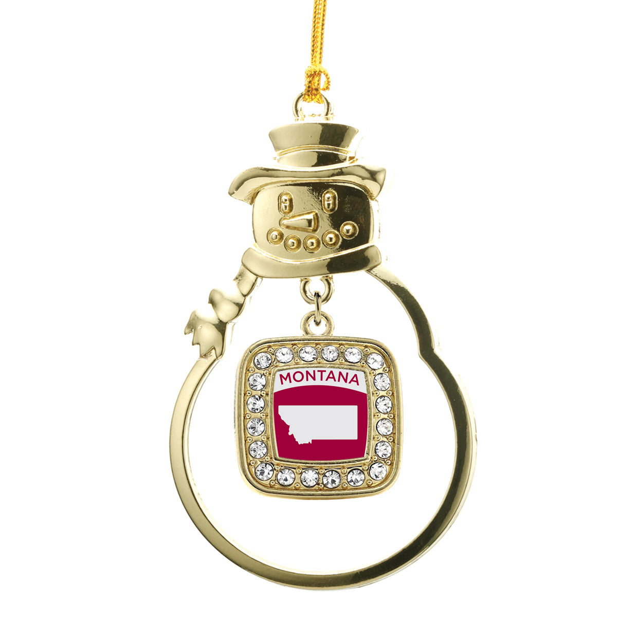Gold Montana Outline Square Charm Snowman Ornament