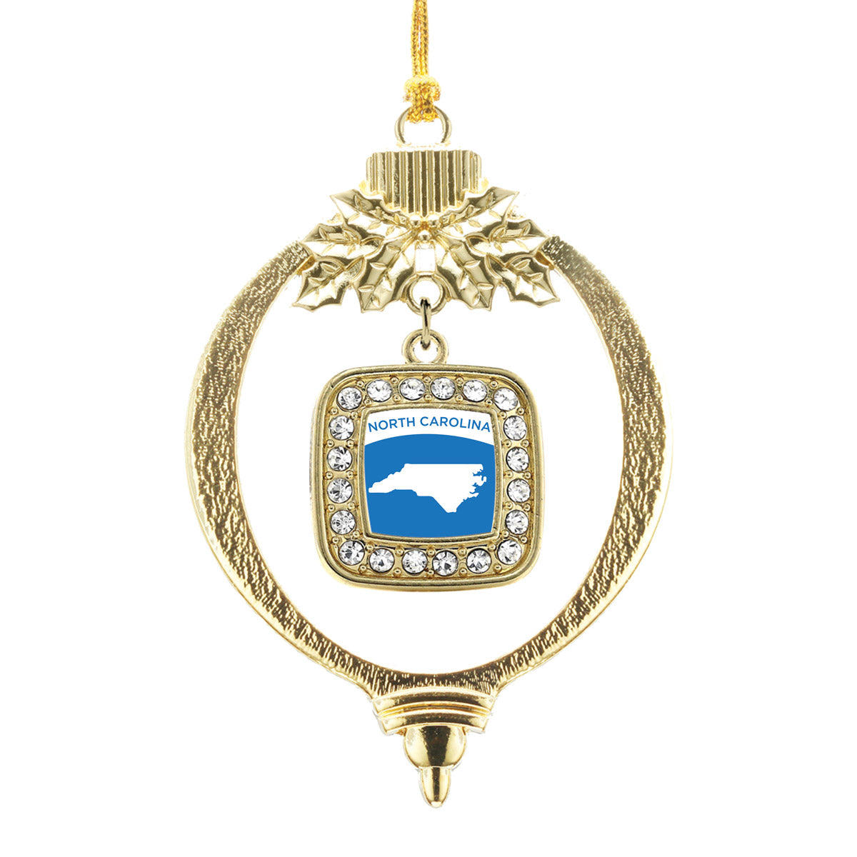 Gold North Carolina Outline Square Charm Holiday Ornament