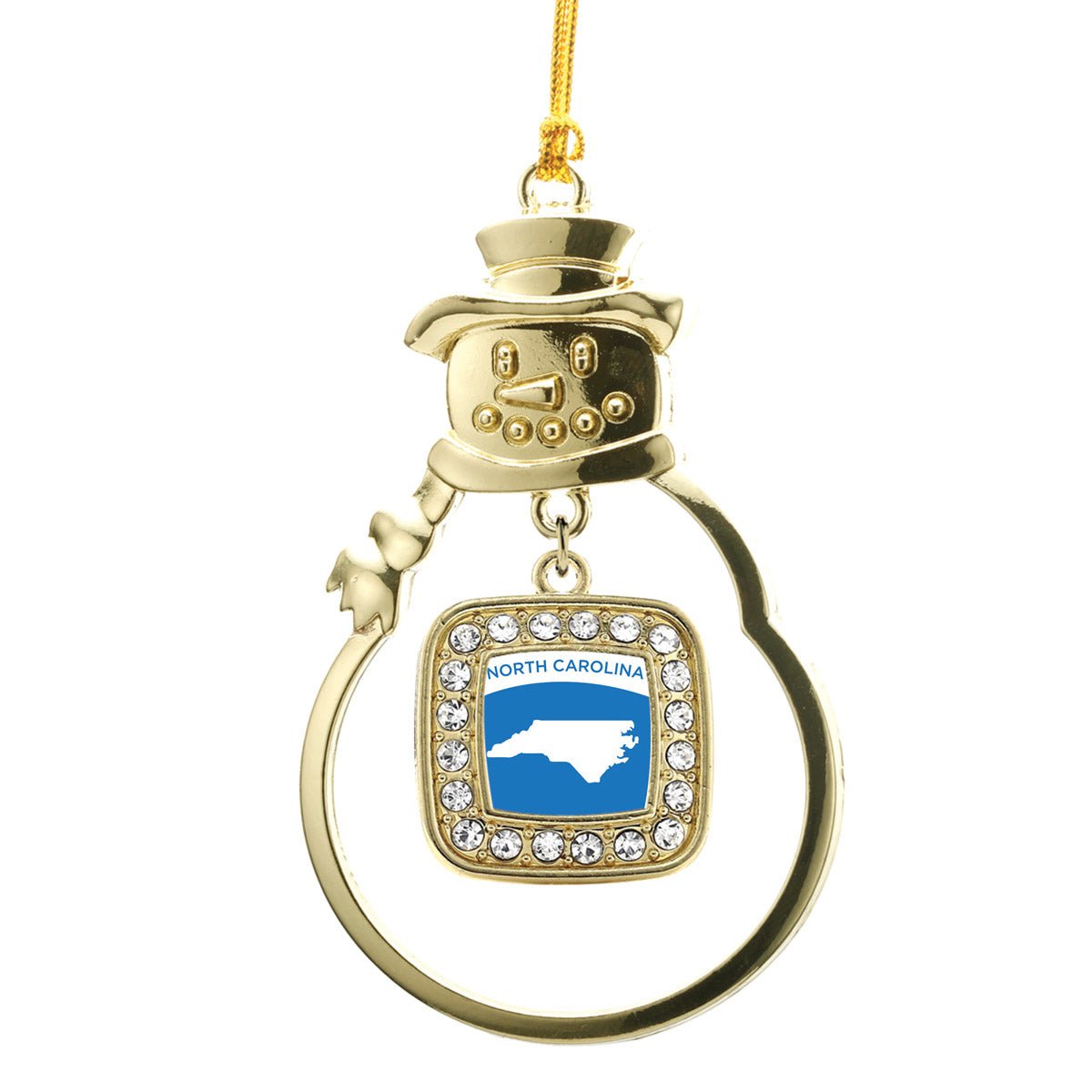 Gold North Carolina Outline Square Charm Snowman Ornament