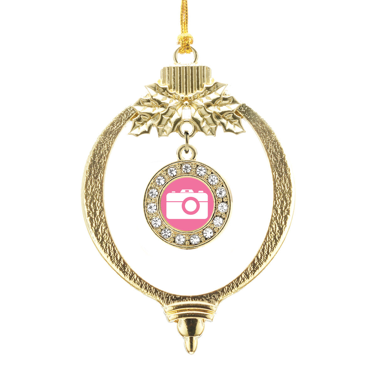 Gold Pink Camera Circle Charm Holiday Ornament