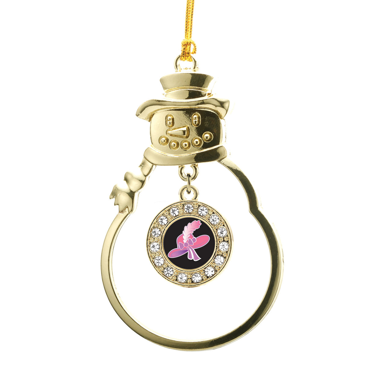 Gold Pink Hat Circle Charm Snowman Ornament