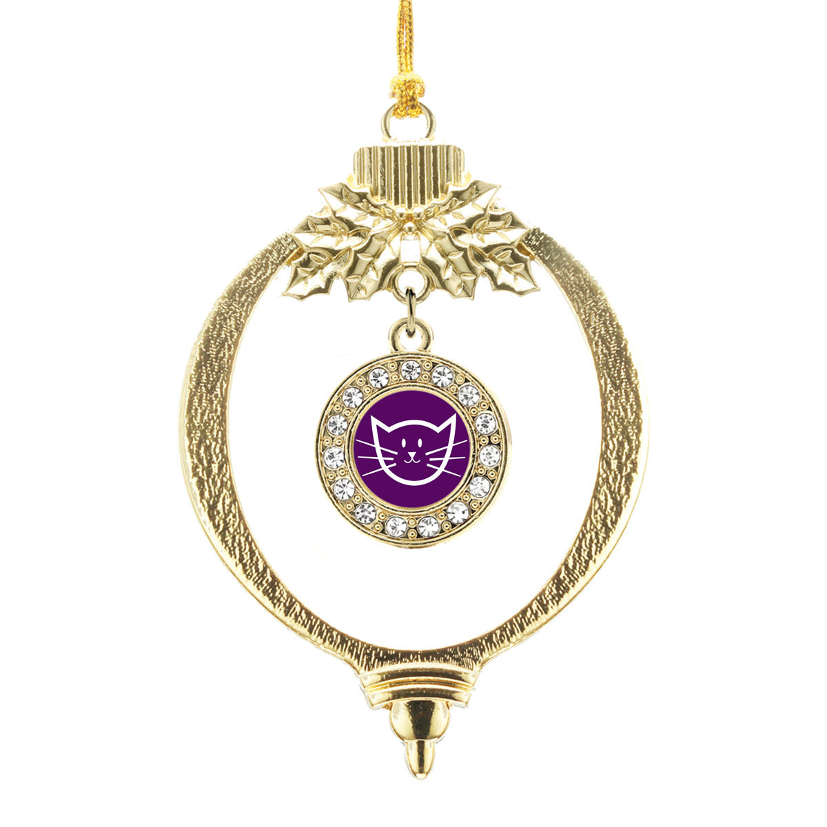 Gold Pretty Kitty Circle Charm Holiday Ornament