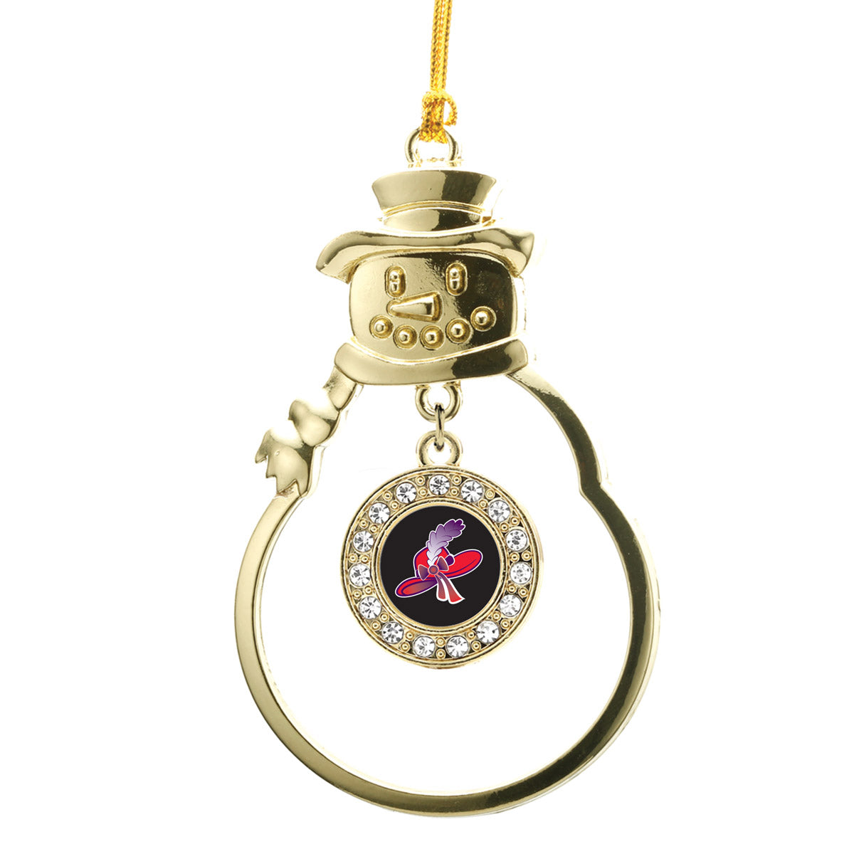 Gold Red Hat Circle Charm Snowman Ornament