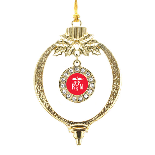 Gold Registered Nurse Circle Charm Holiday Ornament