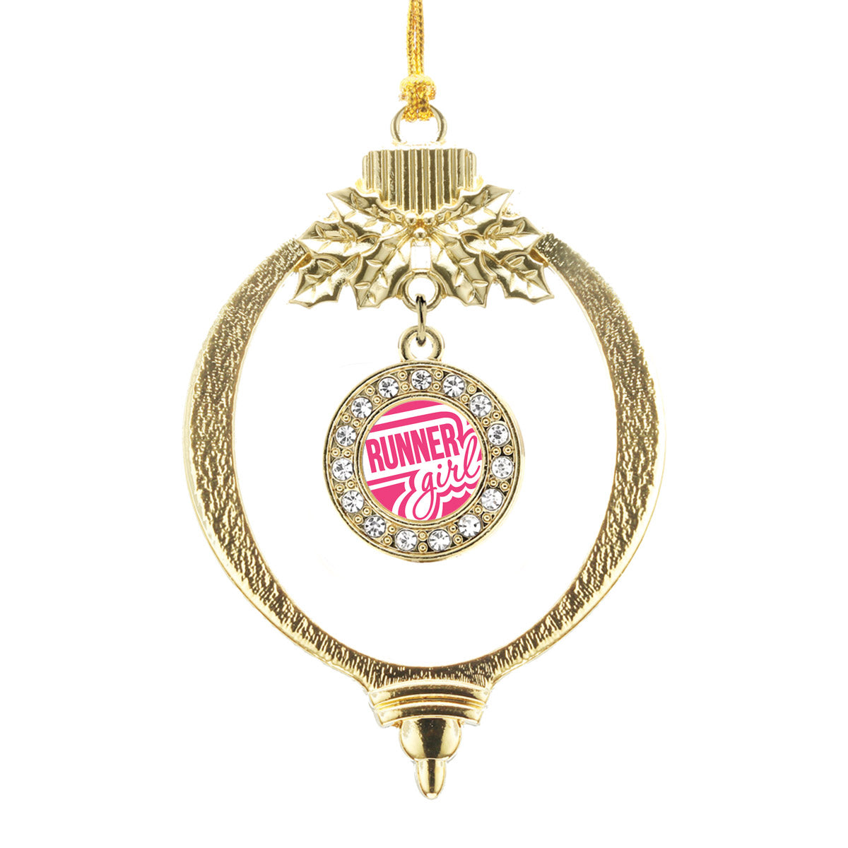 Gold Runner Girl Circle Charm Holiday Ornament