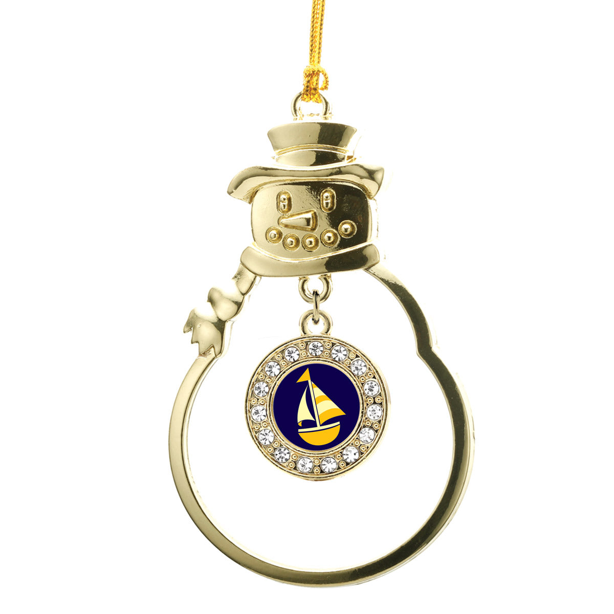 Gold Sailboat Circle Charm Snowman Ornament