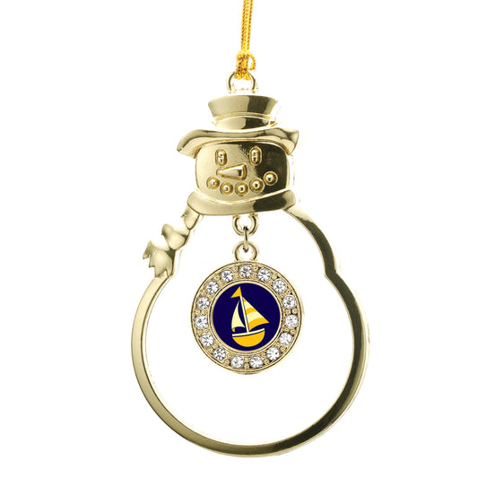 Gold Sailboat Circle Charm Snowman Ornament