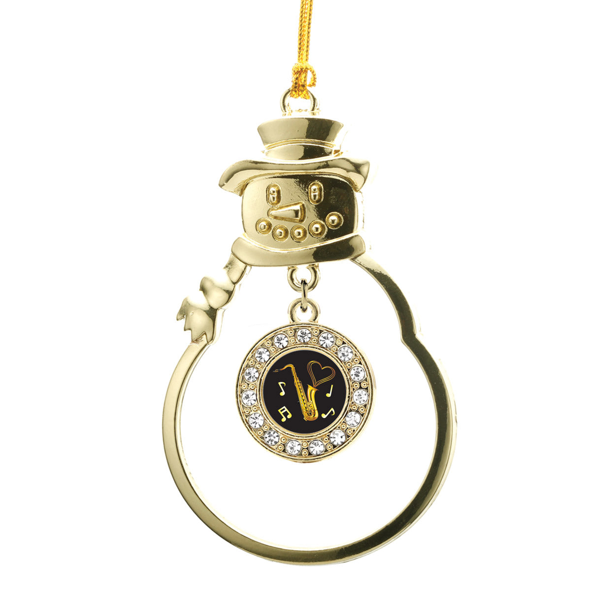Gold Saxophone Circle Charm Snowman Ornament