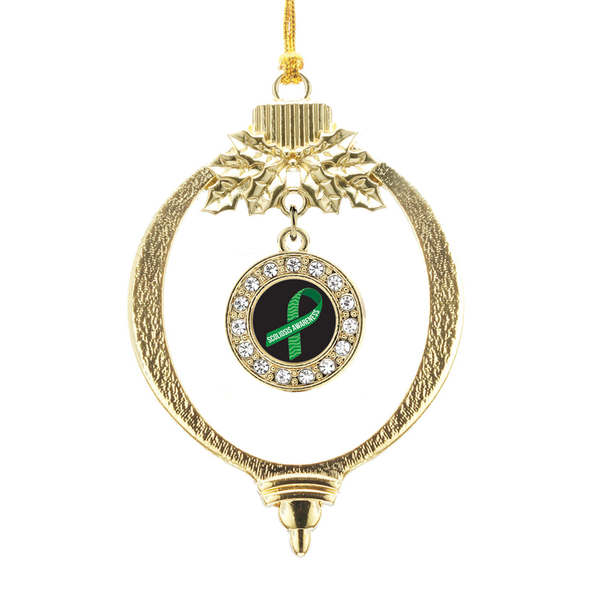 Gold Scoliosis Awareness Circle Charm Holiday Ornament