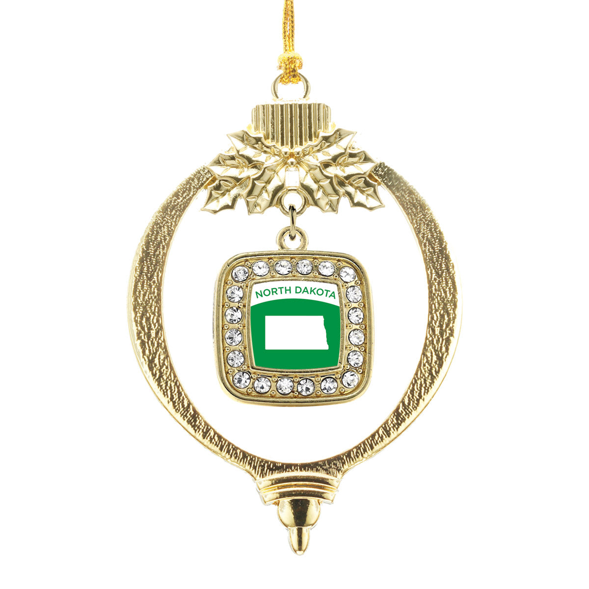 Gold North Dakota Outline Square Charm Holiday Ornament