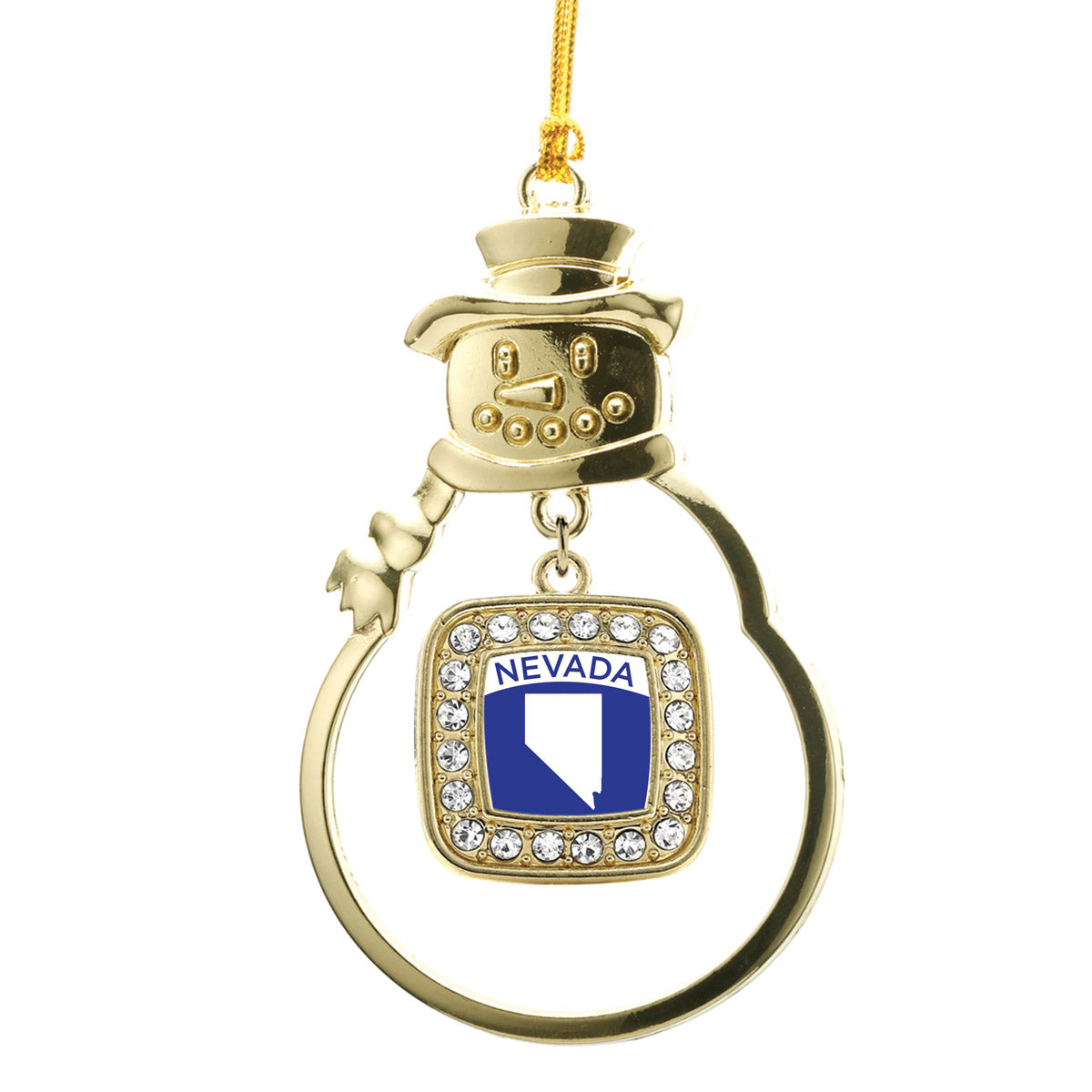 Gold Nevada Outline Square Charm Snowman Ornament