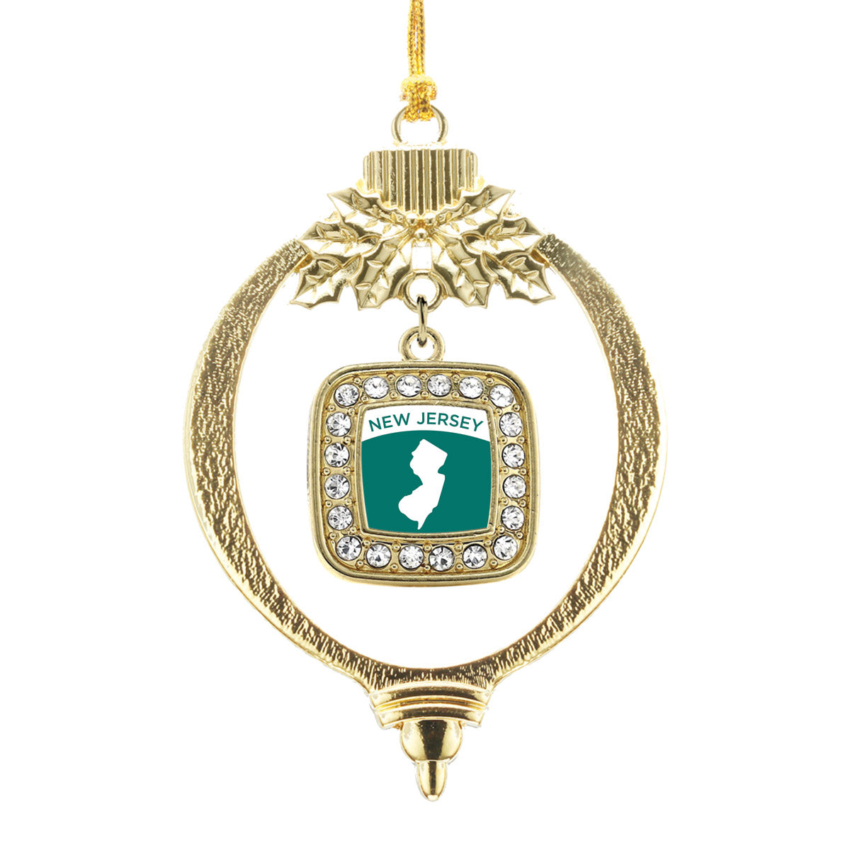 Gold New Jersey Outline Square Charm Holiday Ornament