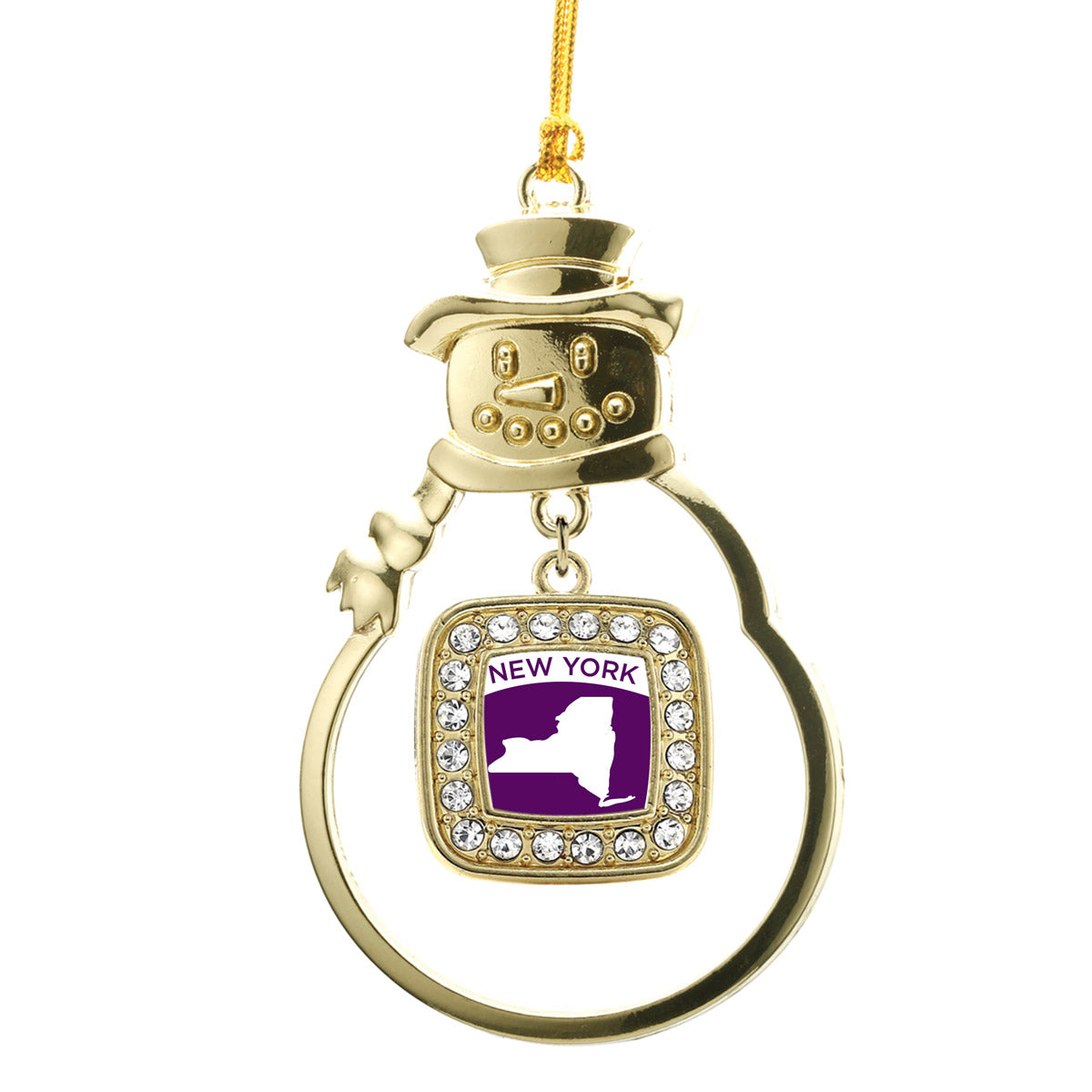Gold New York Outline Square Charm Snowman Ornament