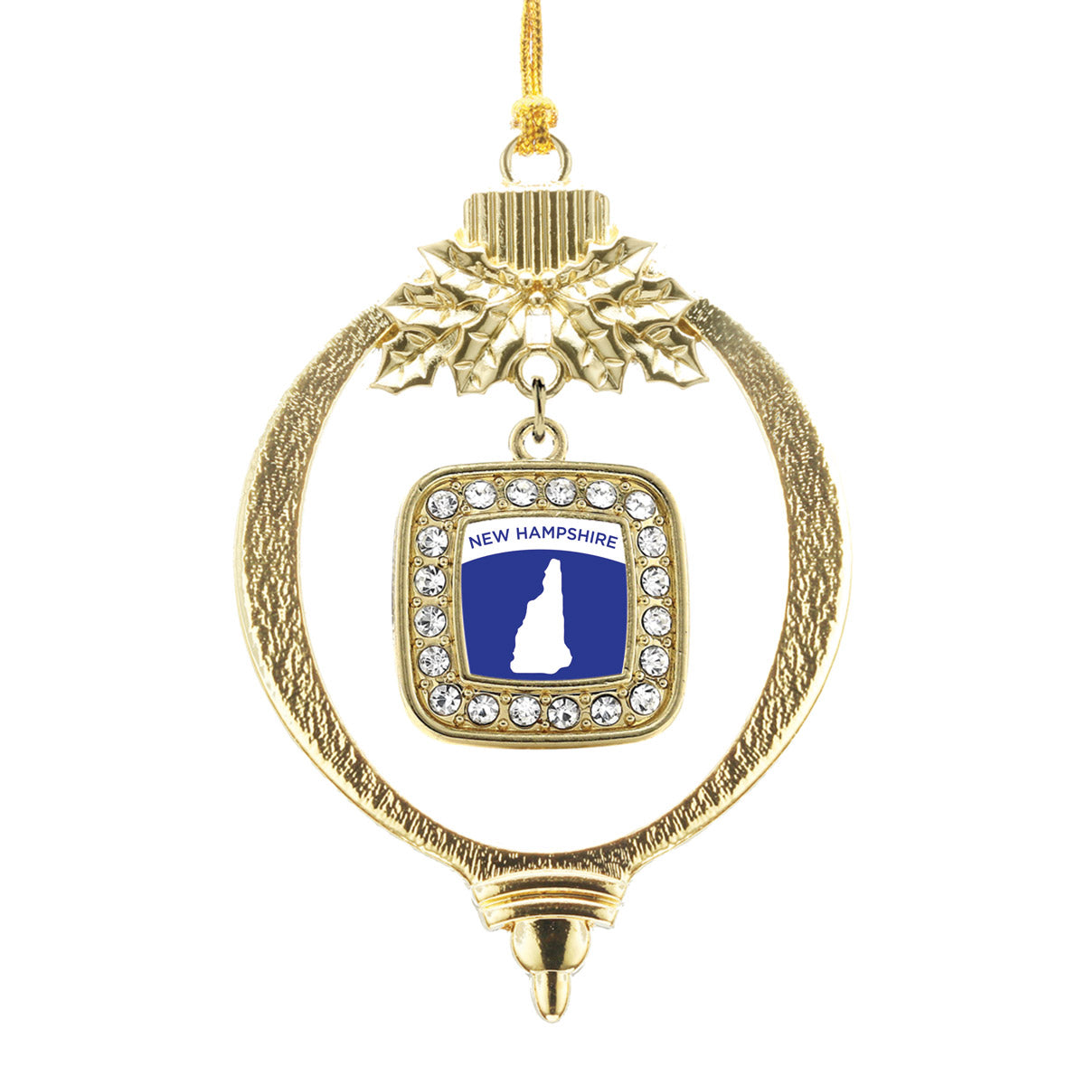 Gold New Hampshire Outline Square Charm Holiday Ornament