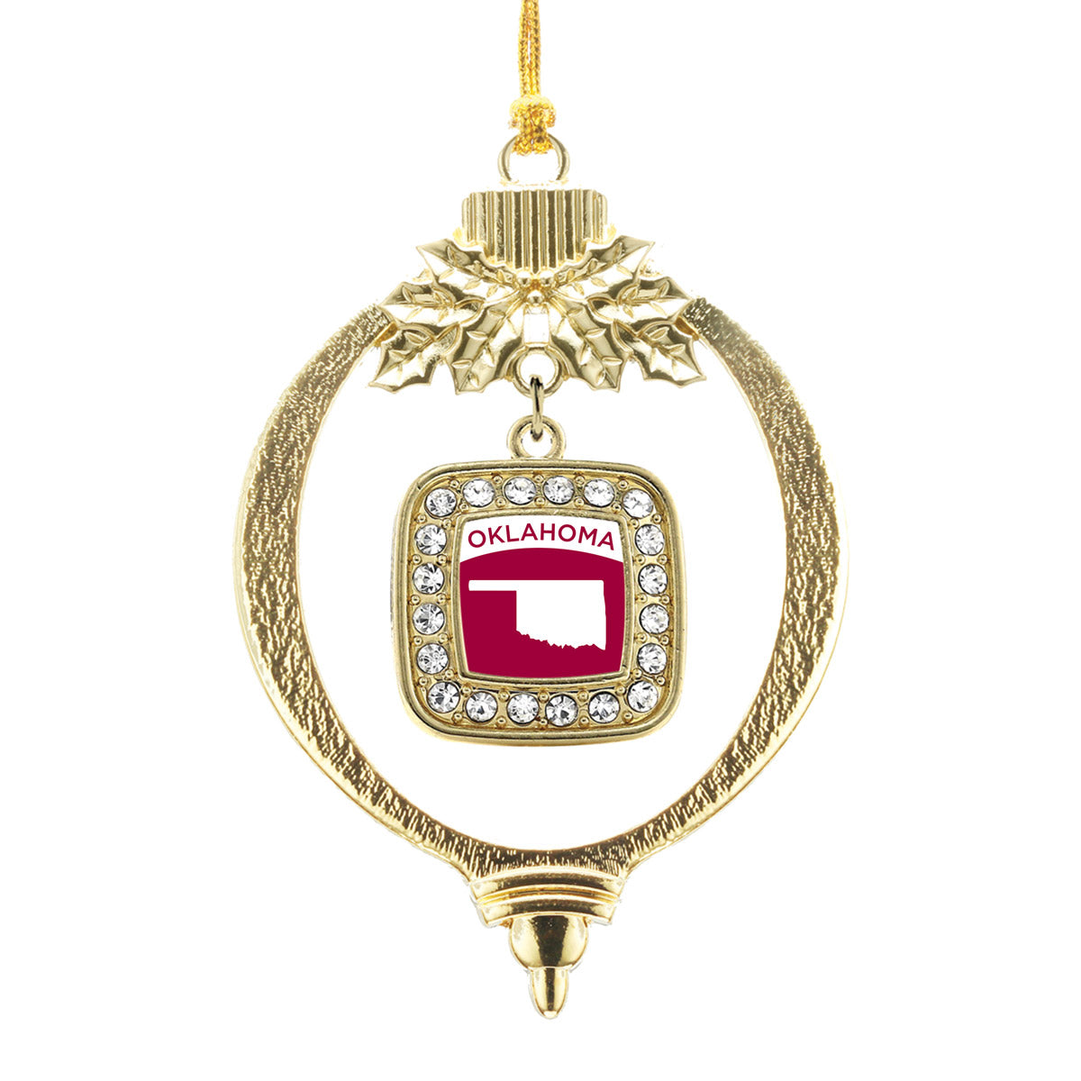 Gold Oklahoma Outline Square Charm Holiday Ornament