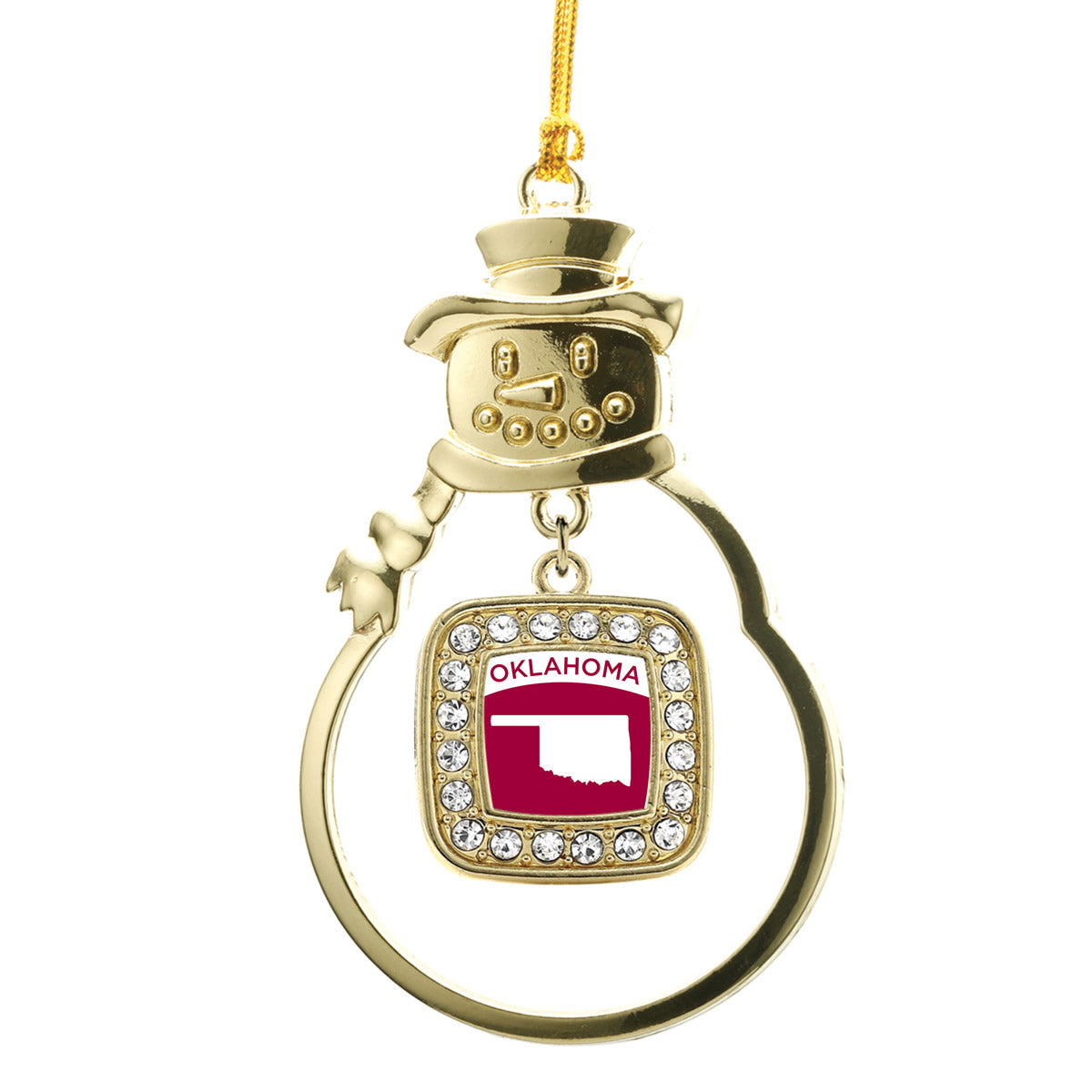 Gold Oklahoma Outline Square Charm Snowman Ornament
