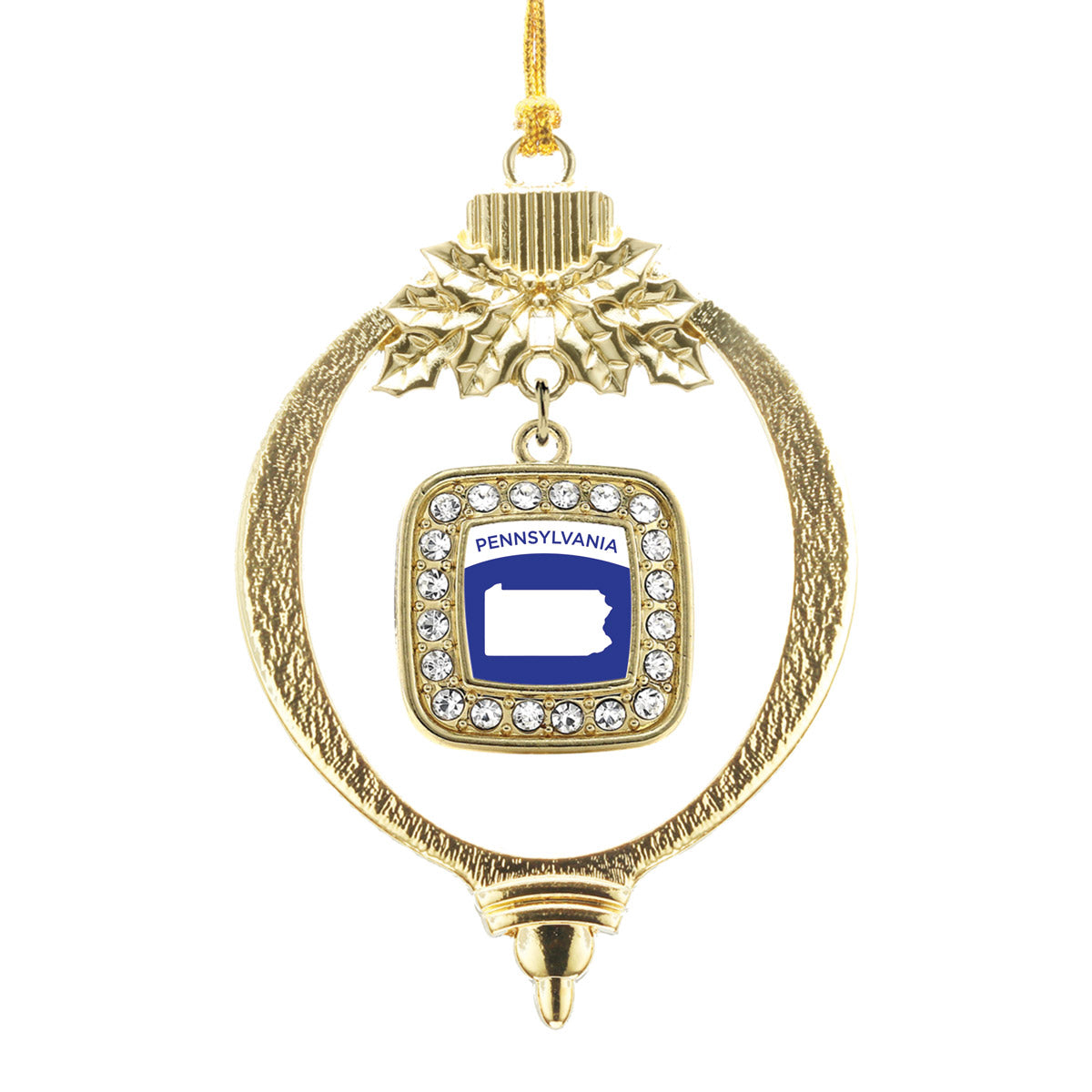 Gold Pennsylvania Outline Square Charm Holiday Ornament