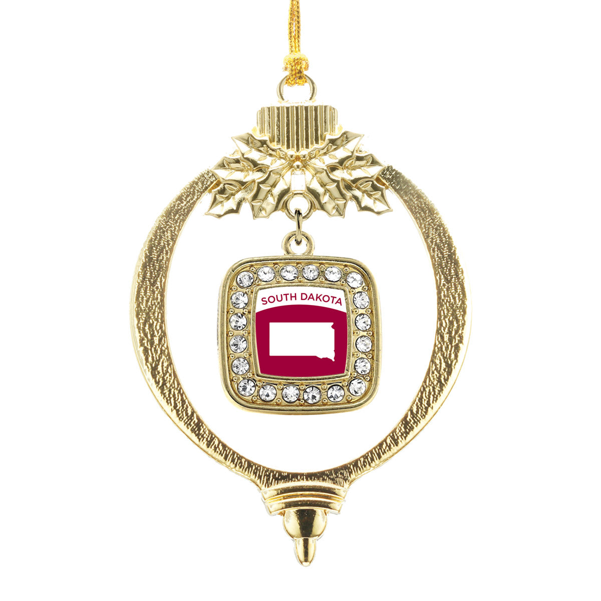 Gold South Dakota Outline Square Charm Holiday Ornament