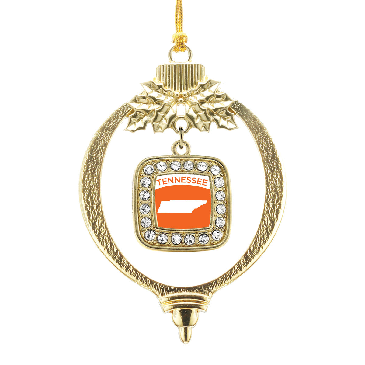 Gold Tennessee Outline Square Charm Holiday Ornament