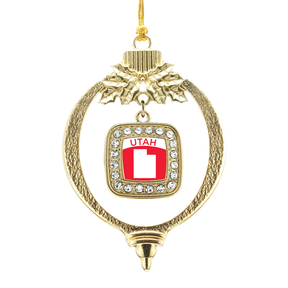 Gold Utah Outline Square Charm Holiday Ornament