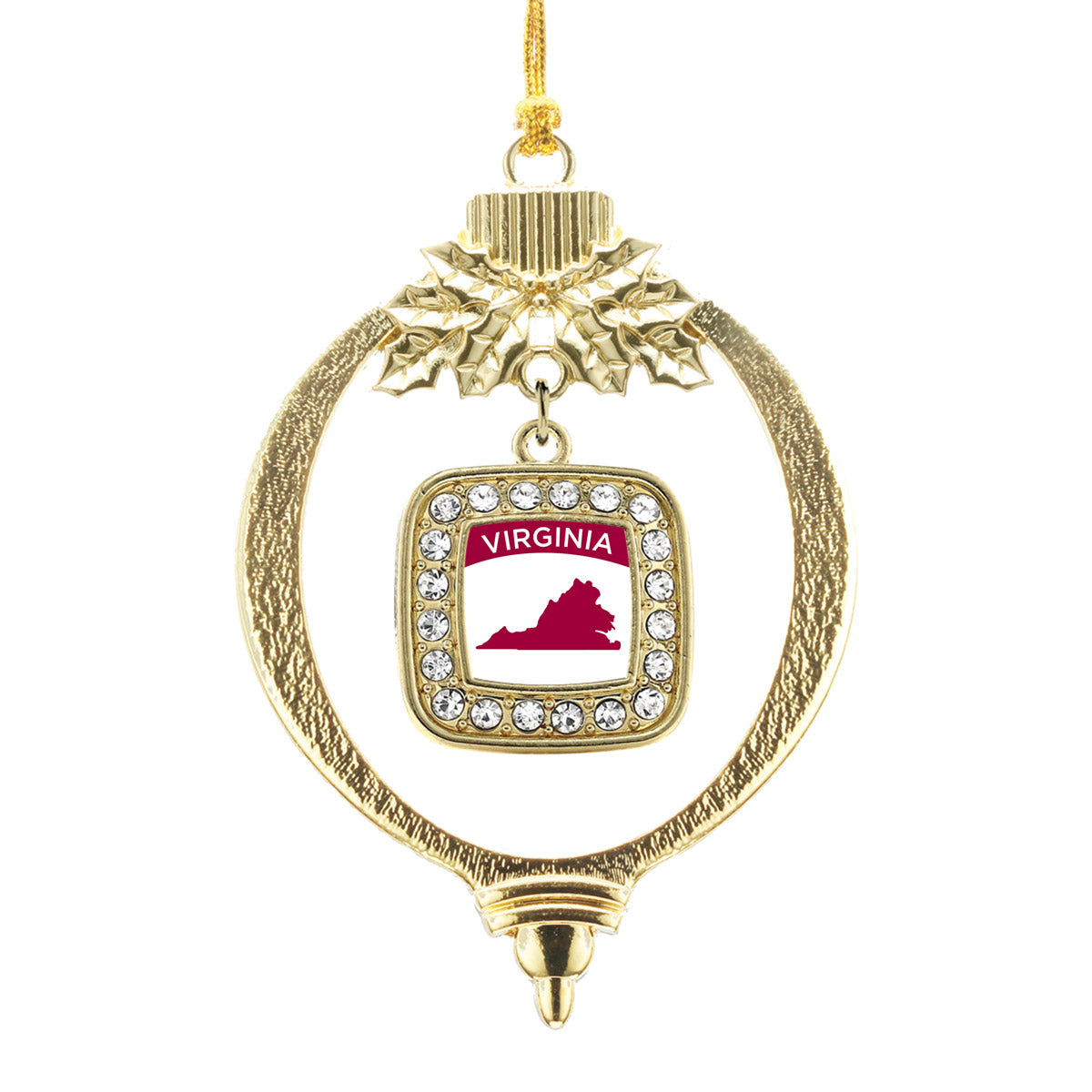 Gold Virginia Outline Square Charm Holiday Ornament