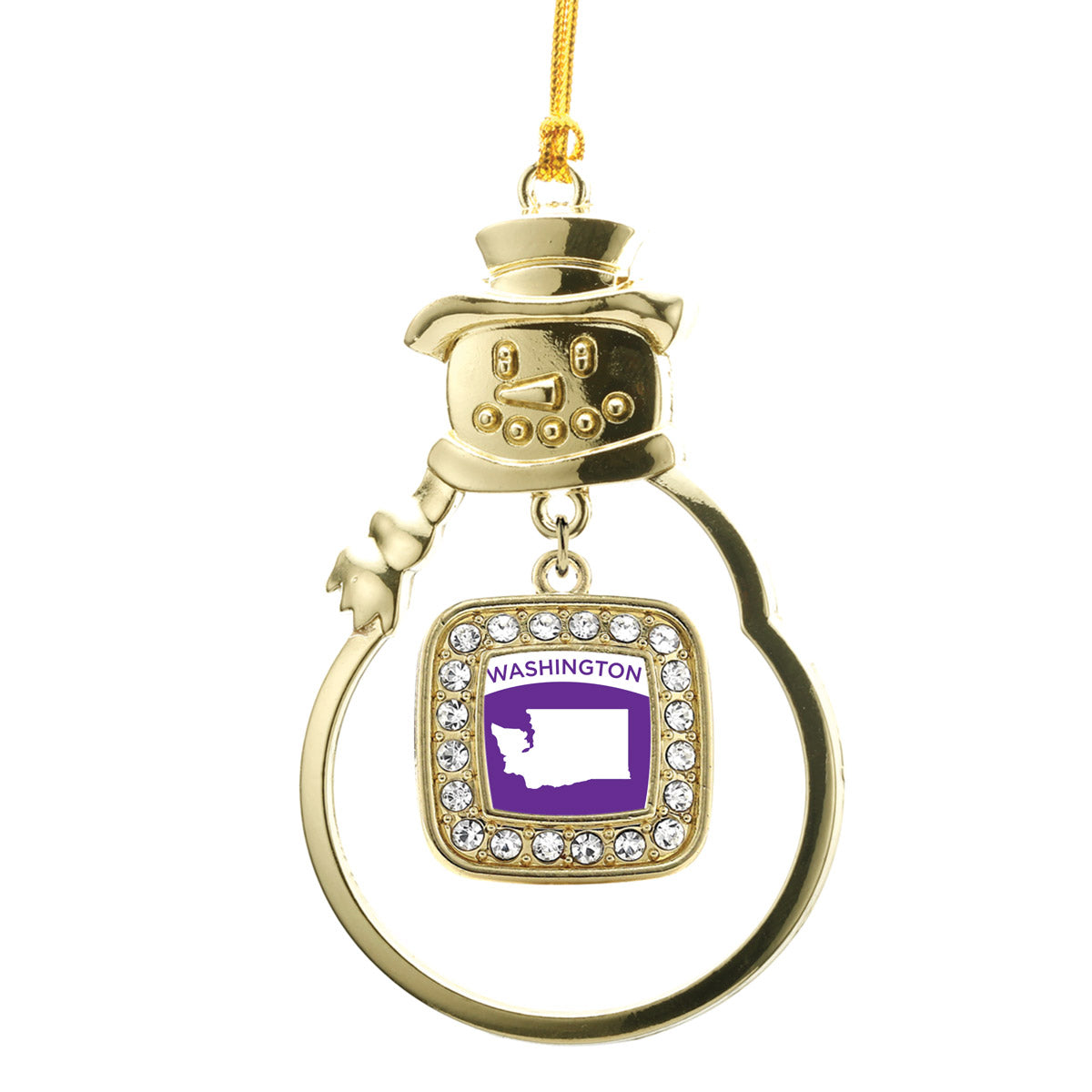 Gold Washington Outline Square Charm Snowman Ornament