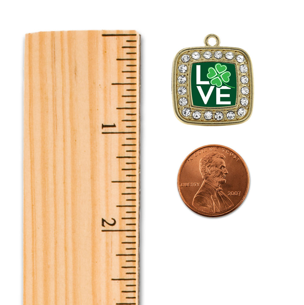 Gold Lucky Clover Of Love Square Charm Snowman Ornament