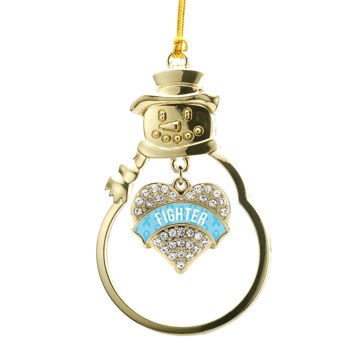 Gold Light Blue Fighter Pave Heart Charm Snowman Ornament