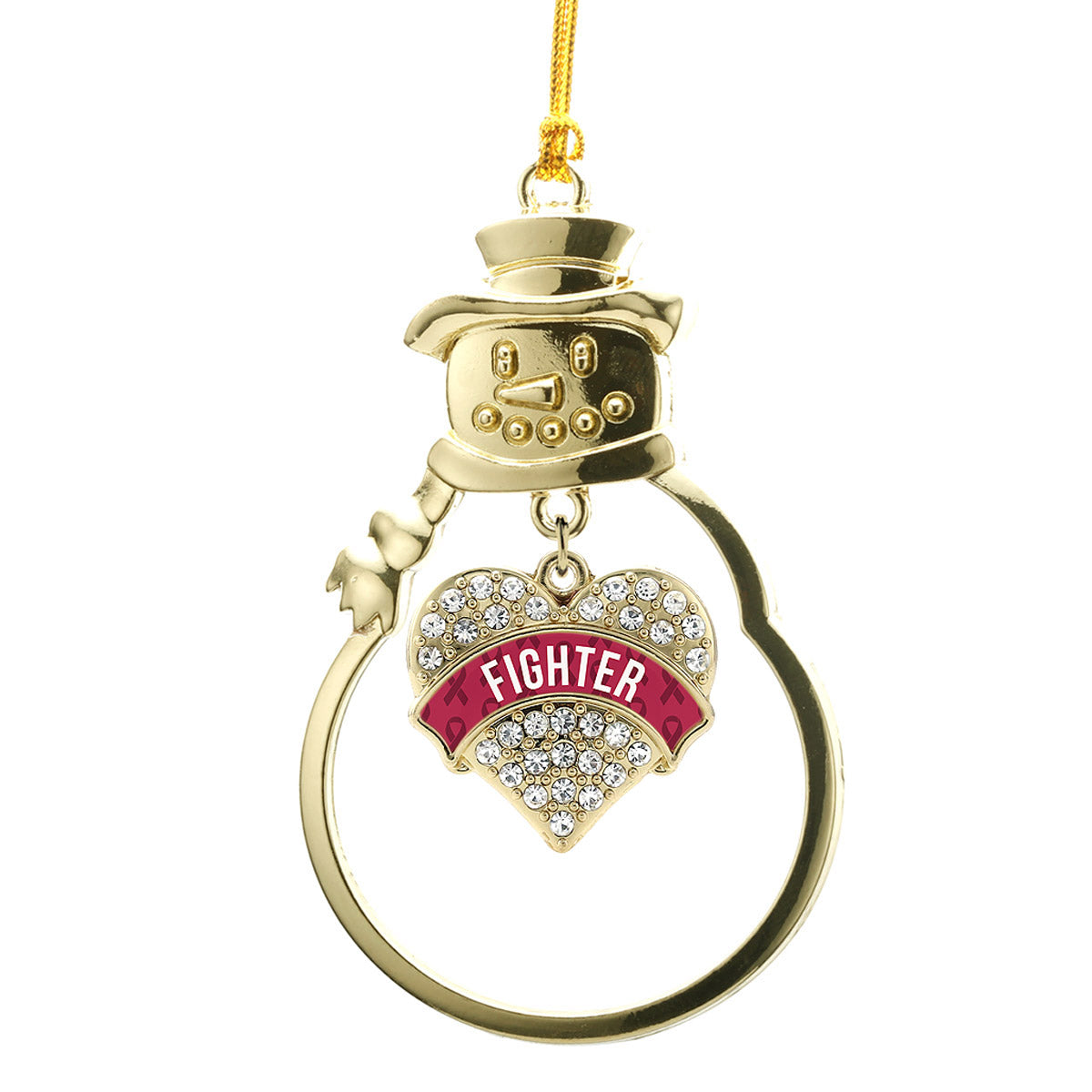 Gold Burgundy Fighter Pave Heart Charm Snowman Ornament