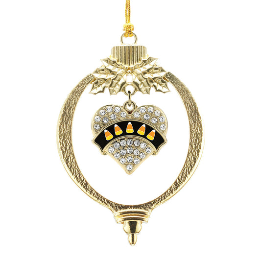 Gold Candy Corn Pave Heart Charm Holiday Ornament