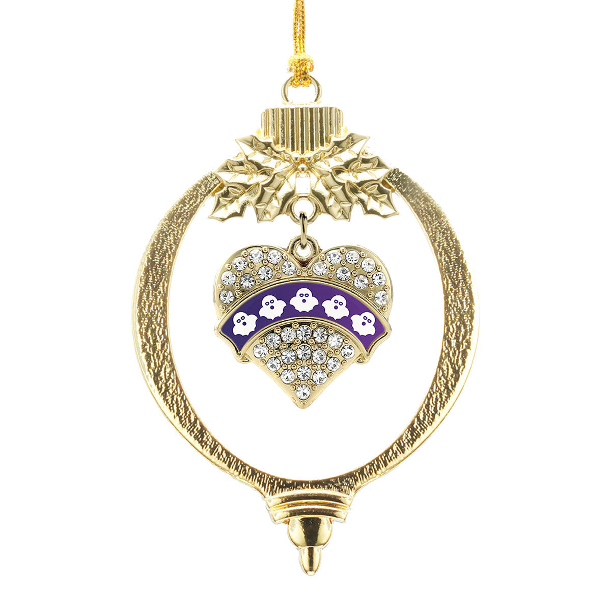 Gold Ghosts Pave Heart Charm Holiday Ornament