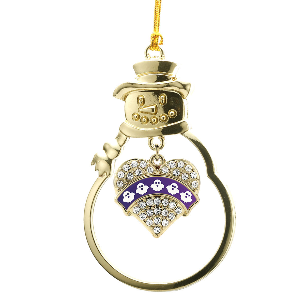 Gold Ghosts Pave Heart Charm Snowman Ornament