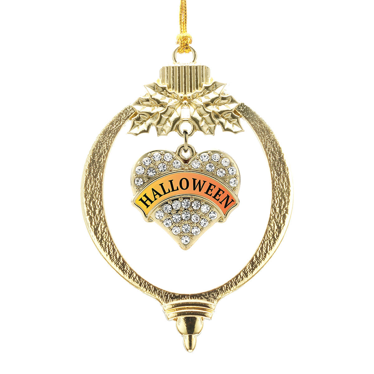 Gold Halloween Pave Heart Charm Holiday Ornament
