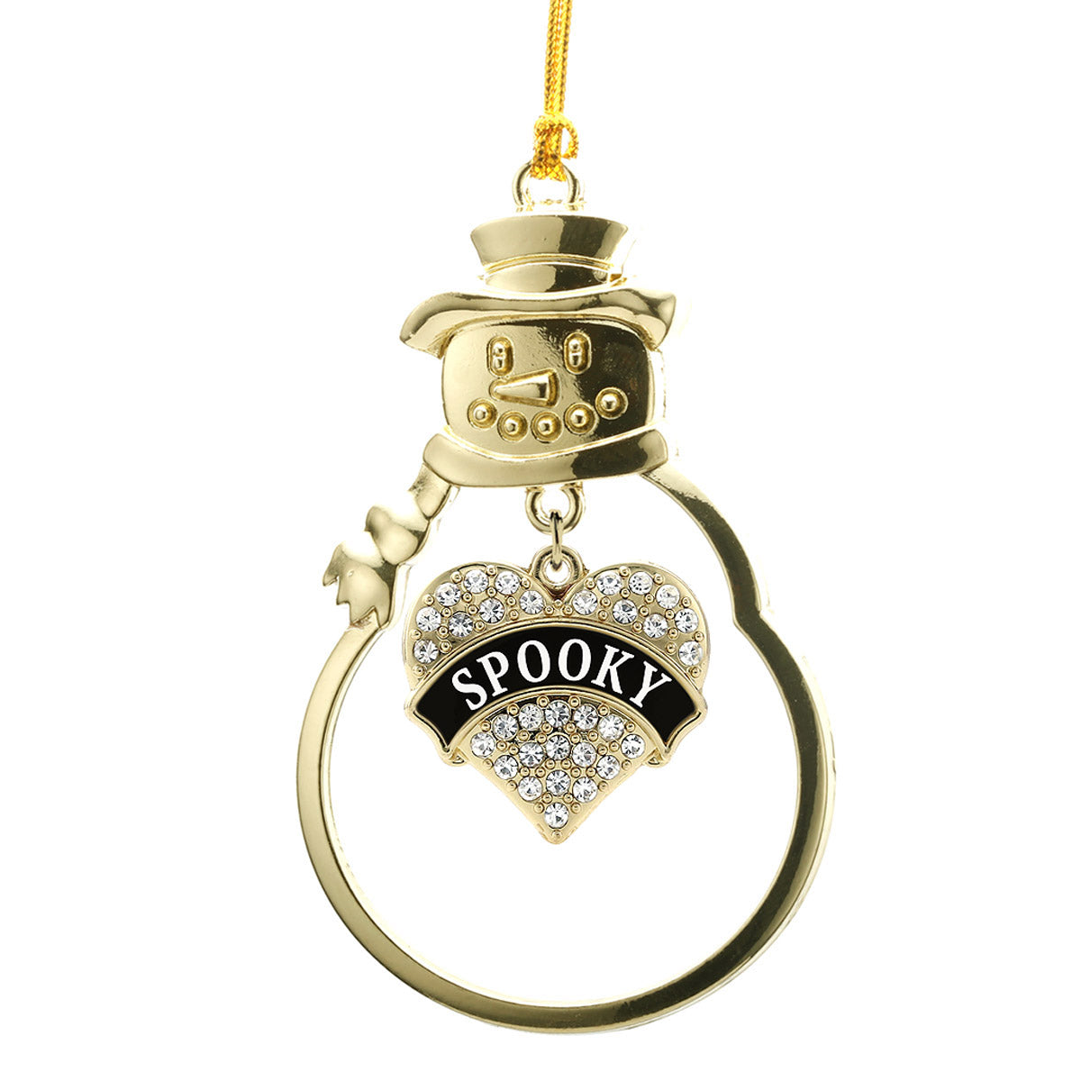 Gold Spooky Pave Heart Charm Snowman Ornament