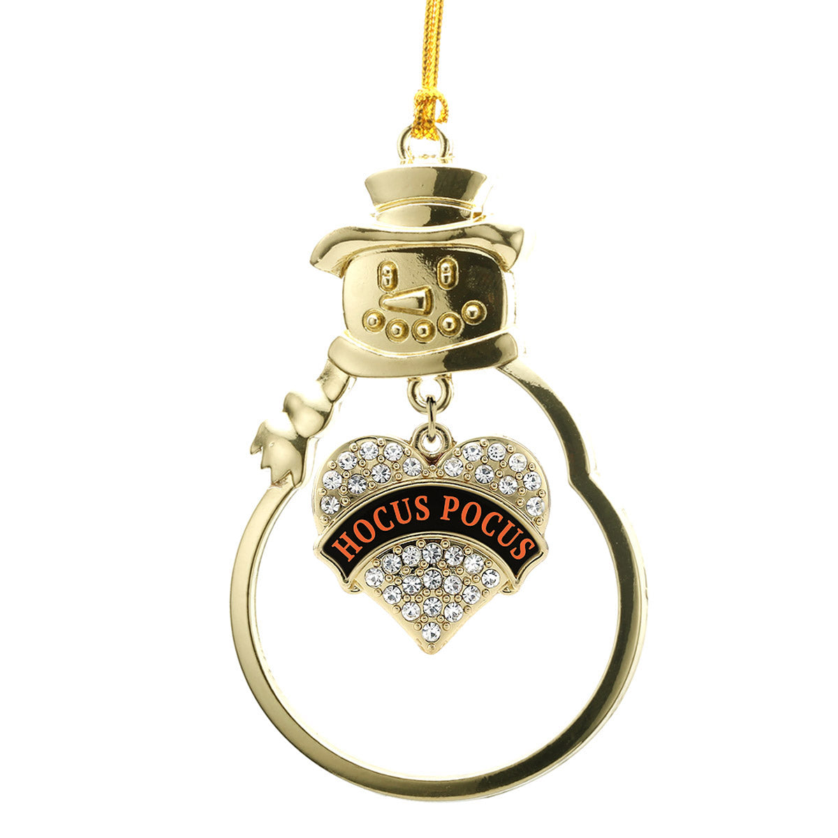 Gold Hocus Pocus Pave Heart Charm Snowman Ornament