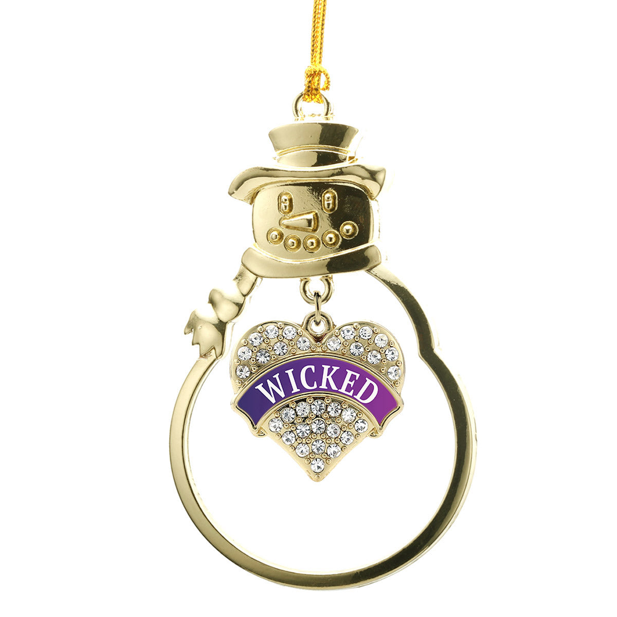 Gold Wicked Pave Heart Charm Snowman Ornament
