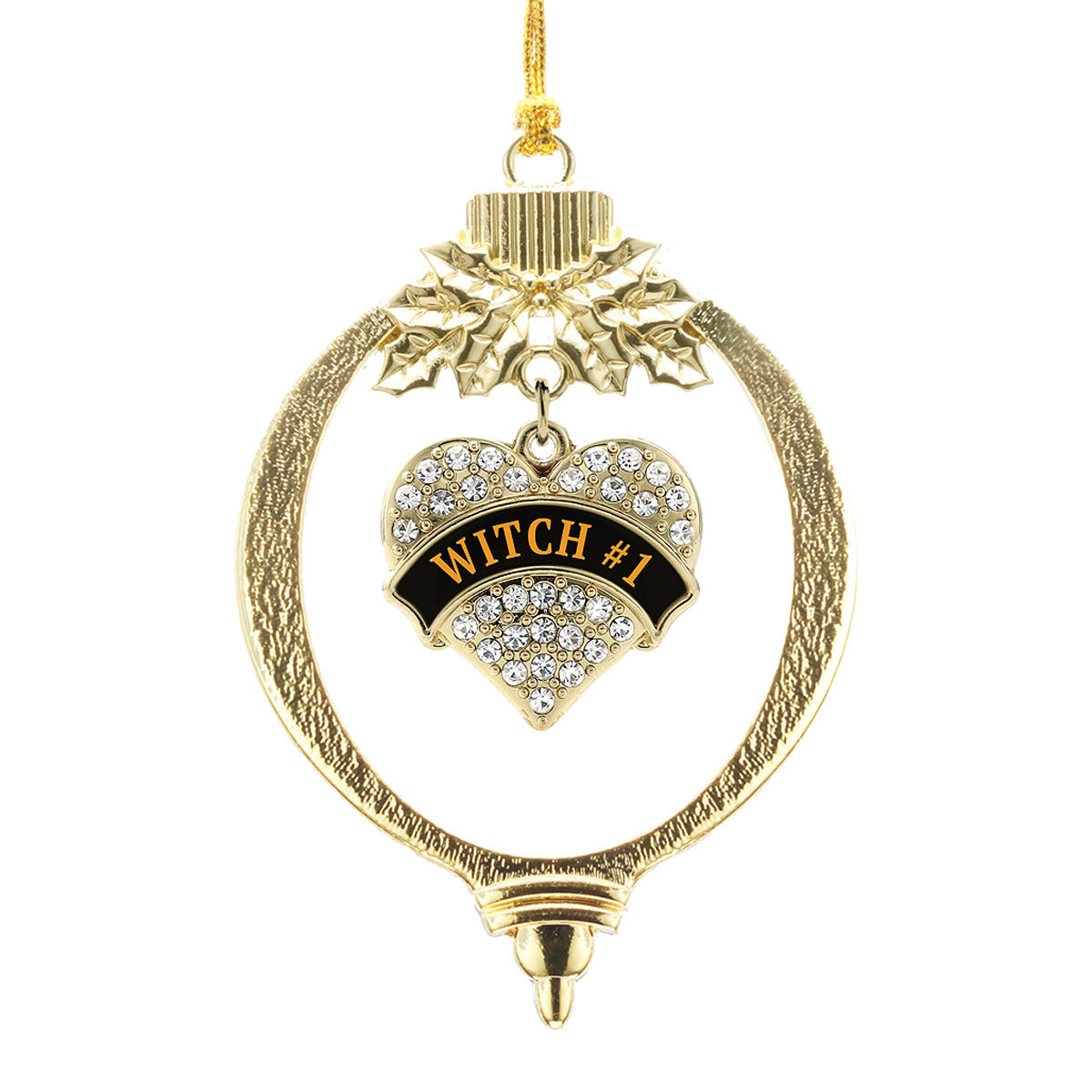 Gold Witch #1 Pave Heart Charm Holiday Ornament