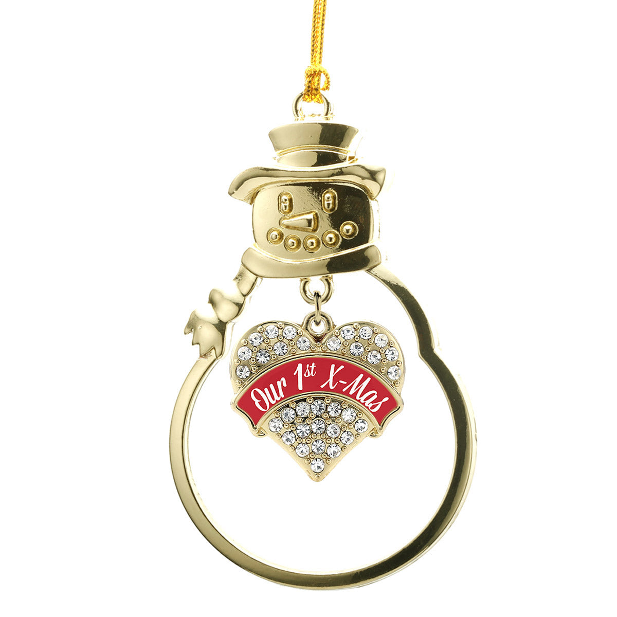 Gold Red Banner Our 1st X-Mas Pave Heart Charm Snowman Ornament