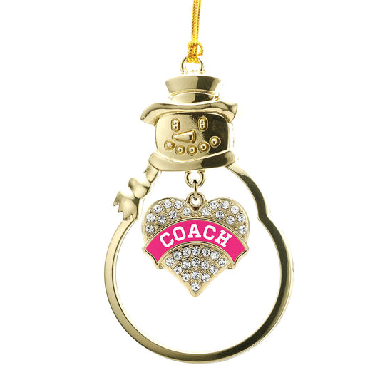 Gold Coach - Fuchsia and White Pave Heart Charm Snowman Ornament