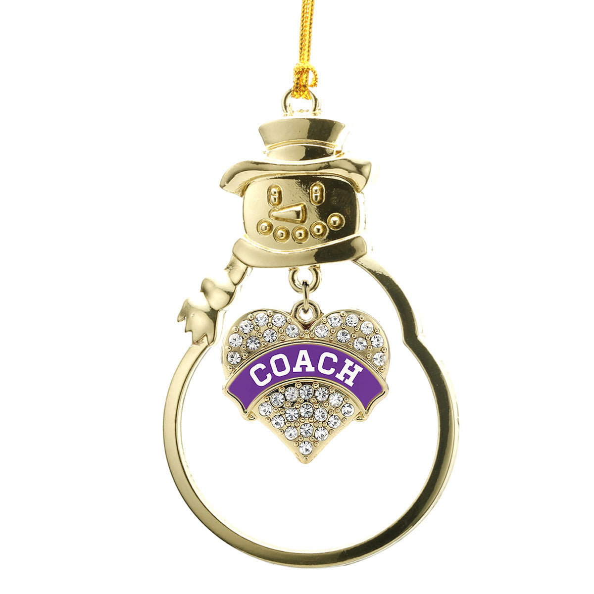 Gold Coach - Purple and White Pave Heart Charm Snowman Ornament