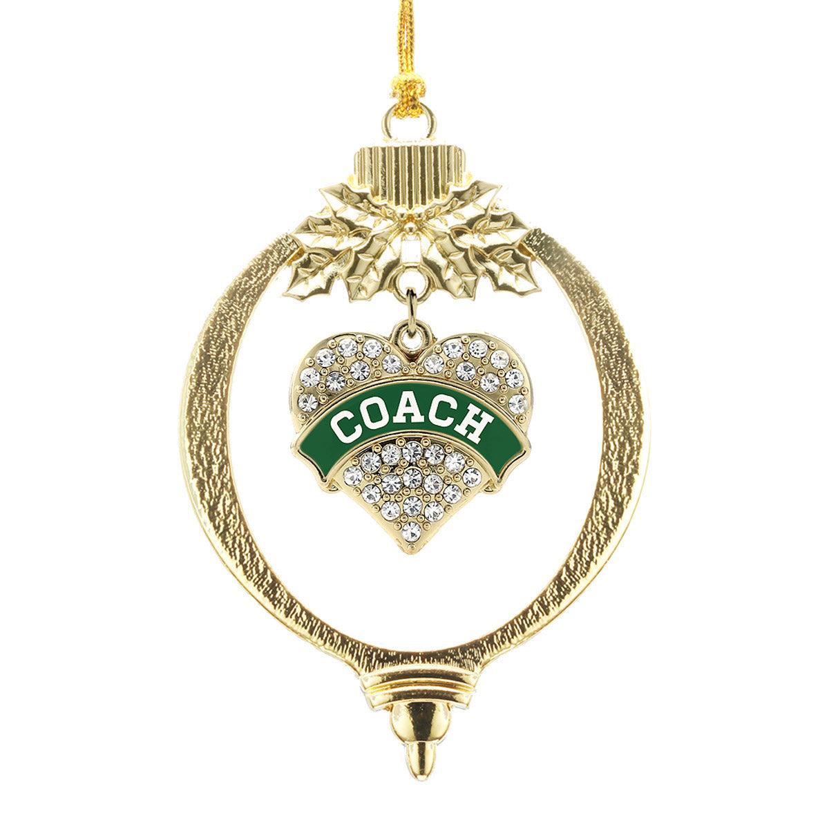 Gold Coach - Forest Green and White Pave Heart Charm Holiday Ornament
