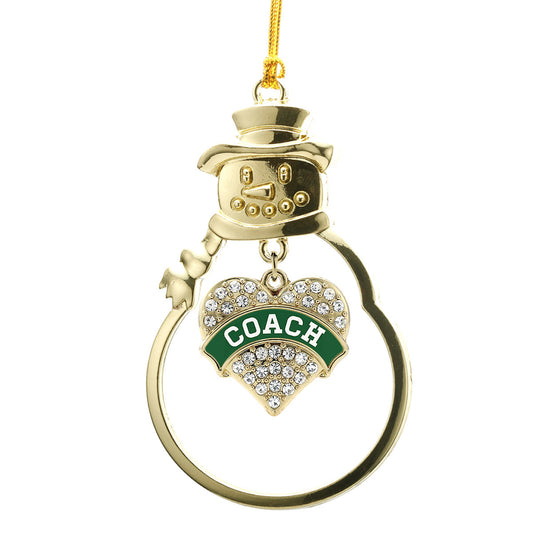 Gold Coach - Forest Green and White Pave Heart Charm Snowman Ornament