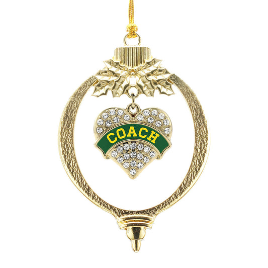 Gold Coach - Forest Green and Yellow Pave Heart Charm Holiday Ornament