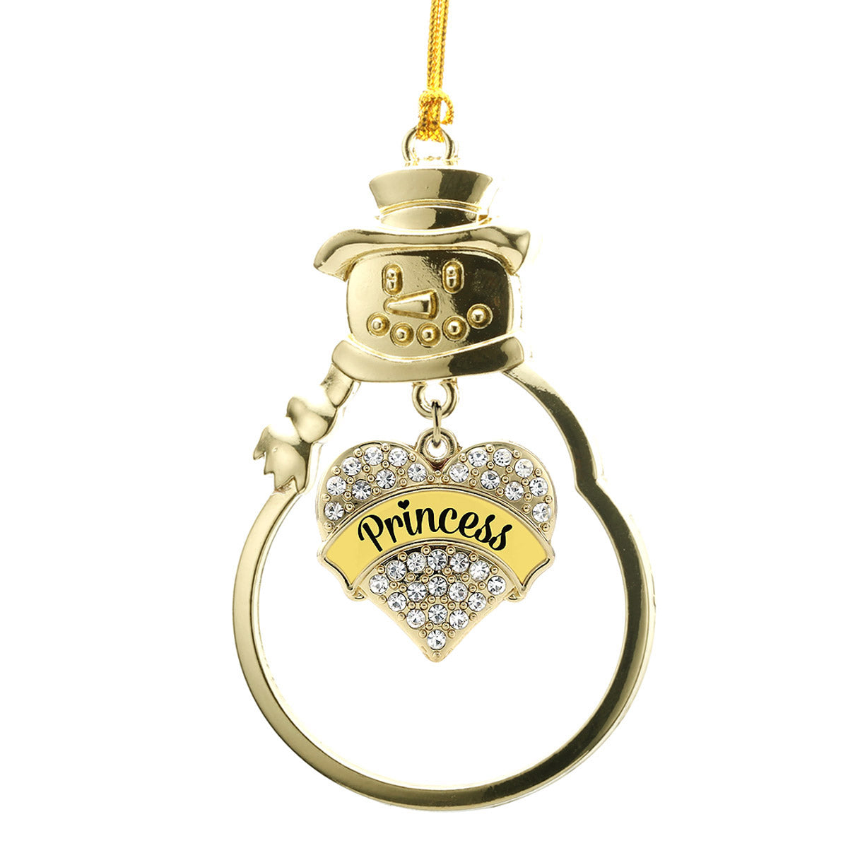 Gold Princess - Canary Yellow Pave Heart Charm Snowman Ornament
